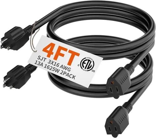 Vista 70 de HUANCHAIN Cable de extensión negro para interiores y exteriores, 3 pies, impermeable, calibre 16/3, flexible, resistente al frío, cable de extensión