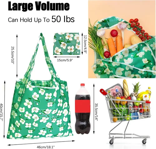 Vista 3 de Paquete de 12 bolsas de comestibles reutilizables, bolsa de compras plegable, bolsa de regalo de gran capacidad, bolsa de almacenamiento