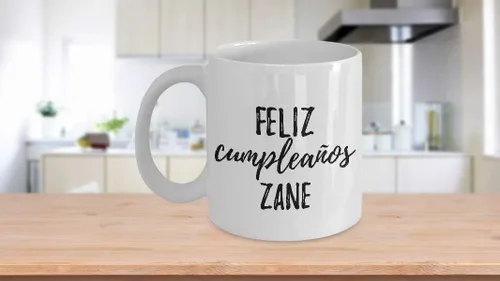Vista 3 de Feliz Cumpleanos Zane Mug Spanish Happy Birthday Personalized Name Gift Coffee Tea Cup 11 oz