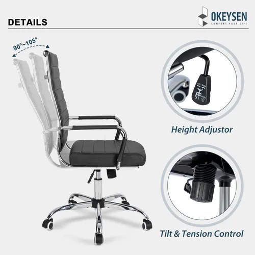 Vista 4 de Okeysen Silla ergonómica de escritorio de oficina, moderna silla de mesa de conferencias de piel sintética, acanalada, silla giratoria ejecutiva