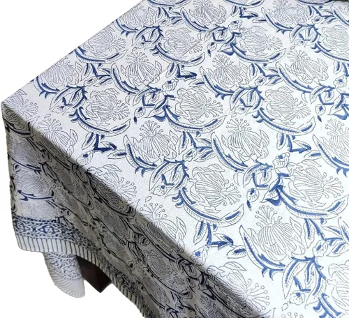 Vista 3 de ATOSII - Mantel 'Santorini' 100% algodón, mantel de lino estampado a mano para cocina, mesa de comedor, mesa, fiestas, boda, primaveraverano