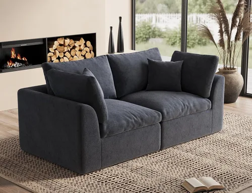 Vista 34 de ohllob Sofás seccionales Cloud de 110 pulgadas para sala de estar, sofá deshuesado en forma de L con otomana, sofá modular de 3 plazas, color negro