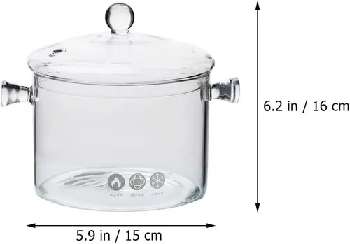 Vista 2 de GANAZONO Olla de cocina de vidrio con tapa, resistente al calor, olla de vidrio de borosilicato, olla de doble asa para cocina casera, cocina