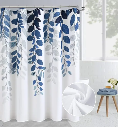 Vista 26 de BOODII Cortinas de ducha negras de 36 x 72 pulgadas, cortina de ducha de eucalipto de primavera para baño, cortina de baño con textura de flameado