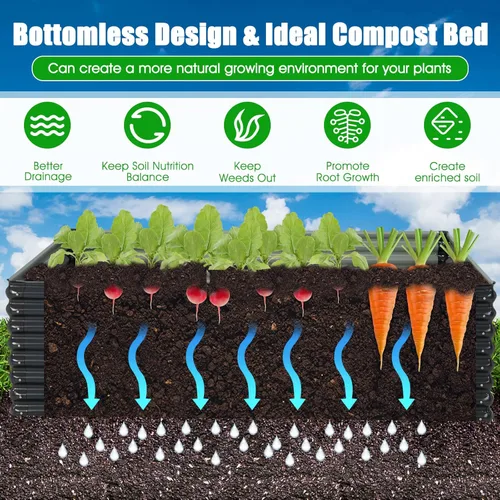 Vista 3 de Giantex Cama de jardín elevada galvanizada, 70.5 x 44 x 20.5 pulgadas, jardinera de metal y estante para leña, maceta rectangular grande de acero