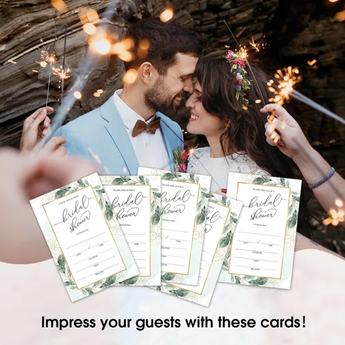 Vista 5 de Juego de 25 invitaciones de eucalipto para despedida de soltera con sobres, invitaciones de vegetación para despedida de soltera, invitaciones