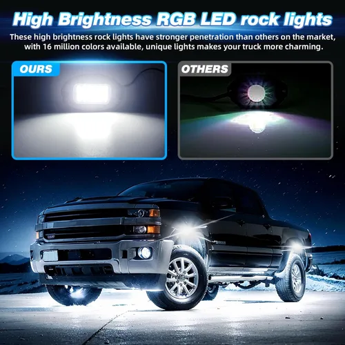 Vista 3 de 4 cápsulas de luces LED de aleación para ATV UTV Carro de golf Camión RZR SXS, kit de luz bajo multicolor RGB impermeable para autos con control