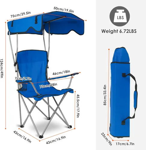 Vista 27 de TeqHome Silla de playa con sombrilla y toldo para pesca, con protección UPF 50+, ajustable, resistente, plegable, portátil, para acampar