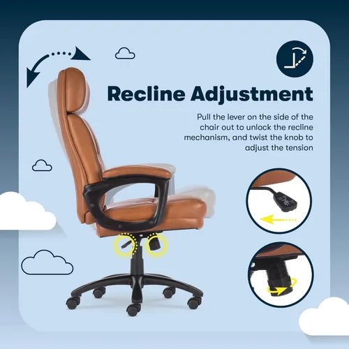 Vista 8 de Serta Comfort Executive Silla de oficina grande y alta, silla ergonómica de escritorio de computadora con respaldo alto, asiento acolchado Negro