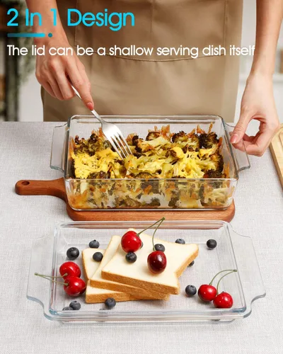 Vista 32 de NUTRIUPS Cacerola Rectangular de Vidrio con Tapa - Utensilios de Horno Aptos para Microondas de Vidrio (1.5L+2L)