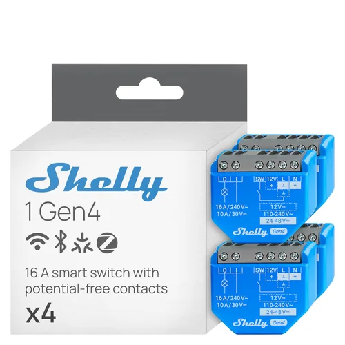 Vista 9 de Shelly 1 Gen4 Interruptor de relé inteligente Wi-Fi, Zigbee y Matter con contactos secos, 1 canal 16A Automatización del hogar Compatible