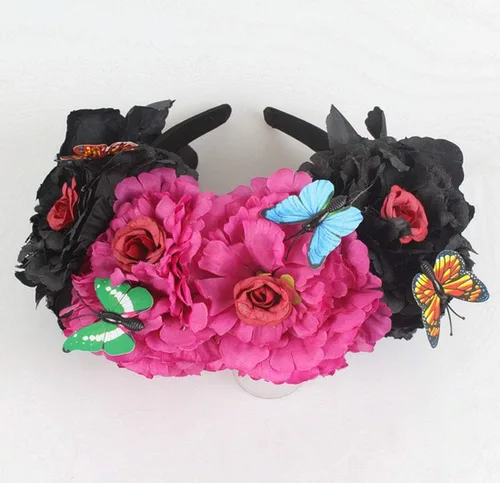 Vista 5 de DreamLily Frida Kahlo NC26 - Diadema con corona de rosas mexicanas para fiesta de Halloween, M