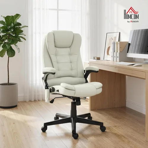 Vista 2 de HOMCOM Silla de oficina de masaje vibratorio de 6 puntos con calor, silla de oficina ejecutiva de microfibra con respaldo alto y respaldo Beige
