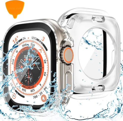 Vista 25 de Goton Funda impermeable 2 en 1 para Apple Watch Series 6/5/4, SE 3/2/1 de 1.575 pulgadas, cubierta protectora de vidrio 360 duro + marco trasero