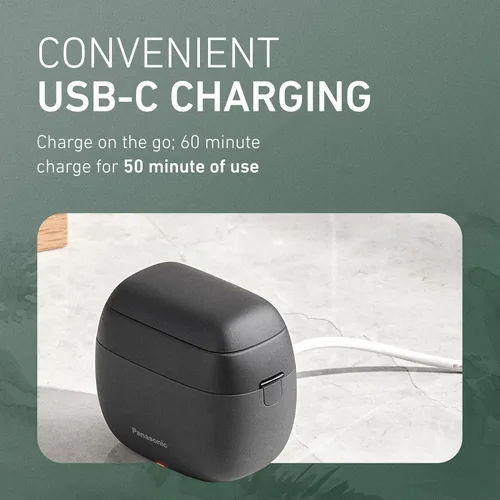 Vista 6 de Afeitadora eléctrica Panasonic ARC5 de tamaño palma, afeitadora de viaje compacta de lujo manual con sistema de corte de 5 cuchillas y carga USB-C