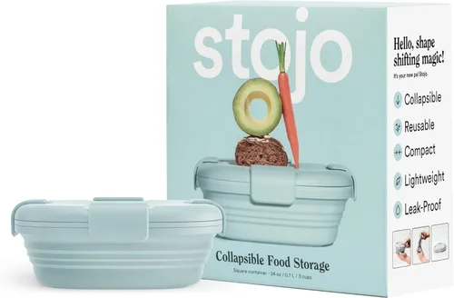 STOJO Caja de sándwich plegable – 24 onzas, recipiente reutilizable de almacenamiento de alimentos, cuenco de silicona para alimentos