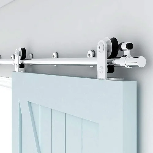 Vista 10 de TSMST Kit de herrajes para puerta corrediza de granero de 4 pies, riel de puerta de granero resistente de acero inoxidable para una sola puerta