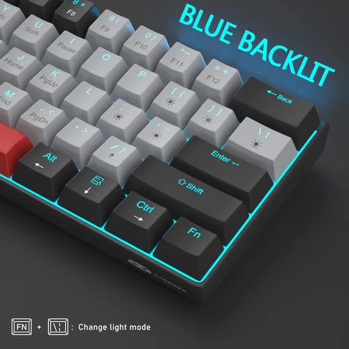 Vista 4 de Combo de teclado y mouse para juegos, teclado mecánico 60% compacto con retroiluminación LED azul, teclados y mouse para juegos de PC, teclado