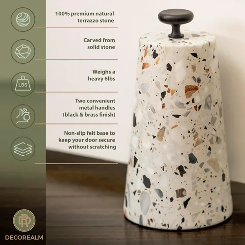 Vista 2 de Tope de puerta decorativo de mármol de terrazo, bonito tapón de puerta con mango de hierro fundido, tope de puerta pesado para tu puerta