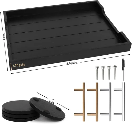 Vista 3 de SXNOWS Bandejas de mesa auxiliar, bandeja otomana grande para sala de estar, bandeja de madera para servir con 2 juegos de asas, bandeja de madera