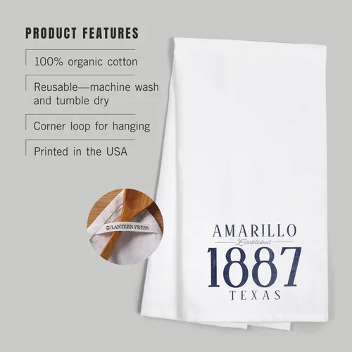 Vista 3 de Lantern Press Amarillo, Texas, Established Date (Blue) (100% Cotton Tea Towel, Decorative Hand Towel, for Kitchen and Home)