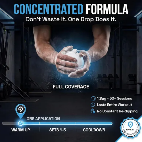 Vista 4 de EVMT Brands Liquid Chalk, Mess Free Gym Chalk for Weightlifting, Gymnastics, Rock Climbing, Dancing, and Lifting. Sweat Resistant and Long Lasting