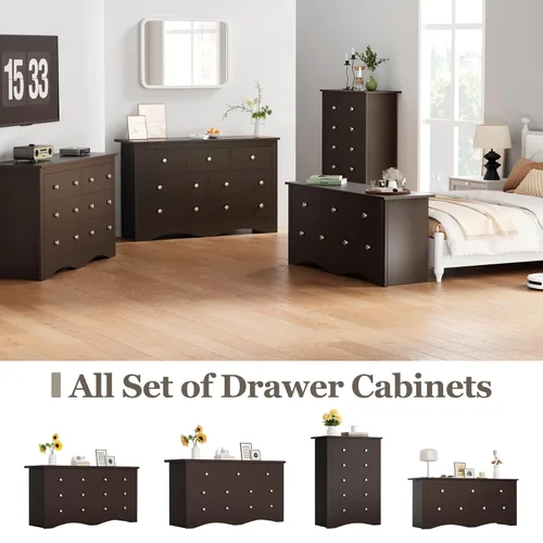 Vista 16 de Furmax Cómoda para dormitorio, 5 cajones de madera, cómoda, para TV de hasta 65 pulgadas, mueble de almacenamiento para TV para pasillo y entrada