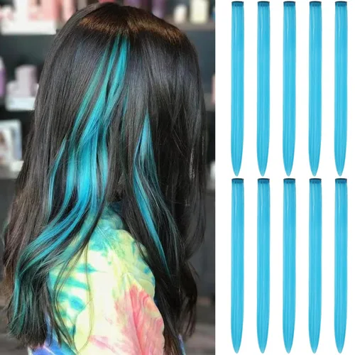 Vista 7 de Extensiones de cabello de colores con clip, rosa claro, 10 piezas de 22 pulgadas, para mujeres, sintéticos