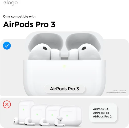 Vista 2 de elago Funda transparente compatible con AirPods Pro 3 funda transparente – Cordón incluido, correa incluida, reducción del amarilleo, a prueba