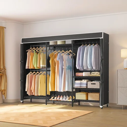 Vista 9 de VIPEK V5C Plus - Perchero de ropa portátil cubierto, armario portátil, perchero resistente con estantes ajustables, perchero de metal negro