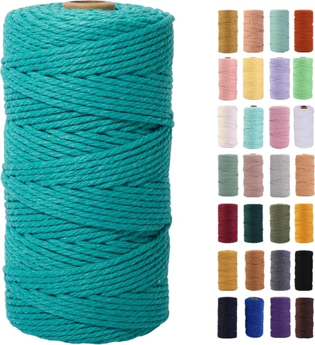 Vista 39 de Cuerda de macramé azul aire de 0.079 in x 220 yardas, cuerda de algodón colorido de algodón suave para colgar en la pared, colgadores de plantas