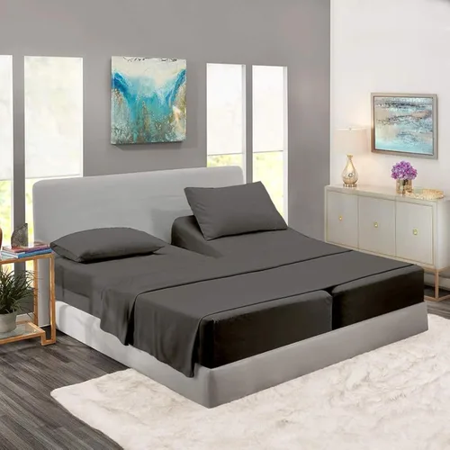 Vista 16 de Rajlinen Split Queen Sheet Set for Adjustable Bed, 100% Egyptian Cotton, 5 Piece Set, Dual 16" Deep Pocket Fitted Sheets, Soft, Cooling, Breathable