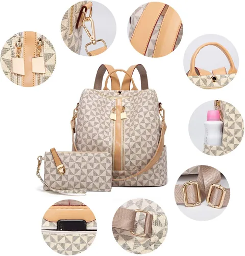 Vista 3 de Makes Mochila para mujer, de piel sintética, bolsa de viaje con bolsa, diseño convertible con bolso, 2 piezas