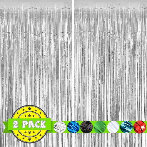 Vista 7 de Paquete de 2 telón de fondo negro con flecos para decoraciones de fiesta de cumpleaños