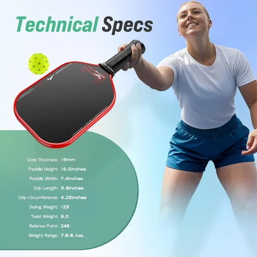 Vista 5 de Warping Point Rhythm 16MM Pickleball Paddle, Carbon Fiber Paddle, Thermoformed Design with MaxCell Honeycomb Core, Design for Precision Control &