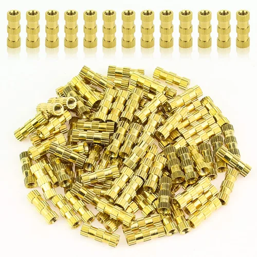 Vista 9 de HELIFOUNER 100 piezas de insertos de tuerca de latón, insertos roscados moleteados, piezas de incrustación, tuercas de incrustación, tuercas