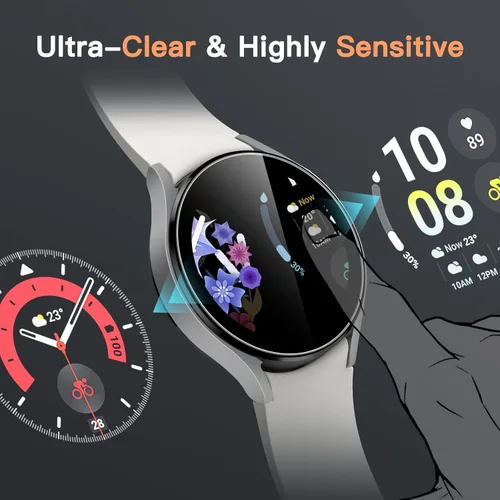 Vista 4 de JETech Protector de pantalla para Samsung Galaxy Watch FE/5/4 de 1.575 pulgadas, vidrio templado 2.5D borde redondo, transparente HD, paquete de 3