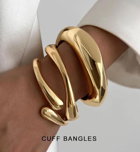 Vista 2 de Pulseras de oro grueso para mujer, delicadas pulseras apilables grandes chapadas en oro de 14 quilates, joyería de moda