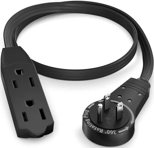 Maximm Cable de extensión de enchufe plano giratorio de 360°, 0.3 m, 16 AWG, múltiple, extensión de salida, cable de conexión a tierra de 3 puntas,
