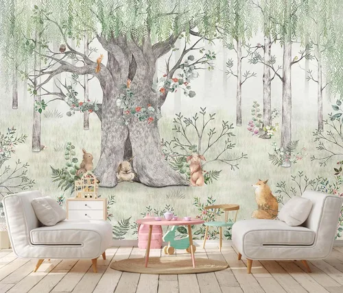Vista 16 de Papel tapiz de bosque tropical con mural de pared de palmeras para dormitorio, sala de estar (no autoadhesivo)