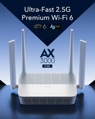 Vista 2 de Cudy AX3000 Router WiFi 6 Mesh Multi Gigabit de Banda Dual, Puerto WAN RJ45 de 2.5Gbps, 4 Puertos RJ45 Gigabit, 4 Antenas de 5dBi, MU-MIMO, OpenVPN
