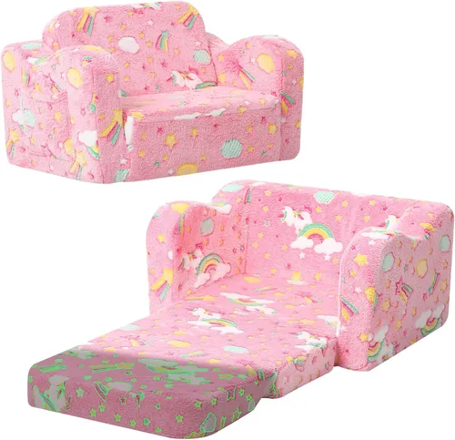 Vista 10 de MeMoreCool Sofá de dinosaurio para niños, silla plegable para niños pequeños, sofá abatible que brilla en la oscuridad, asiento convertible