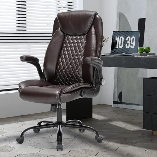 Silla de oficina ejecutiva de alta resistencia con diseño ergonómico, silla de piel sintética de 300 libras con soporte lumbar ajustable, giro de