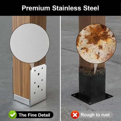 Vista 5 de Base de poste de 4 x 4 pulgadas, 2 soportes de anclaje ajustables de acero inoxidable (interno de 3.5 x 3.5 pulgadas), base de poste ajustable