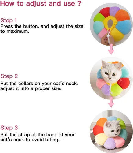 Vista 6 de KUDES Collar de Recuperación para Gatos y Perros Pequeños, Lindo Cono de Cuello Después de Cirugía, Collar E Ajustable para Mascotas, Cono Protector