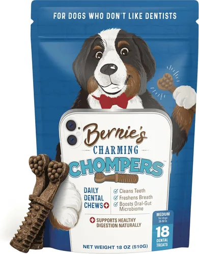 Vista 11 de Bernie's Charming Chompers - Mordeduras dentales diarias para perros - Limpia los dientes, refresca el aliento y mejora el microbioma
