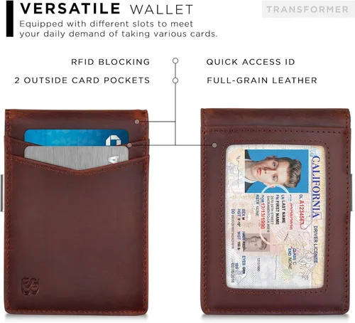 Vista 4 de SERMAN BRANDS - Cartera delgada con clip de billetes para hombre, con bolsillo delantero, tarjetero, bloqueo de interferencia de radiofrecuencia