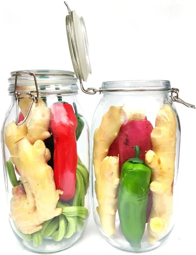 Vista 3 de Tarro de fermentación de 2 litros, kit de fermentación con pesos de fermentación y esclusas de aire para fermentación, decapado, enlatado