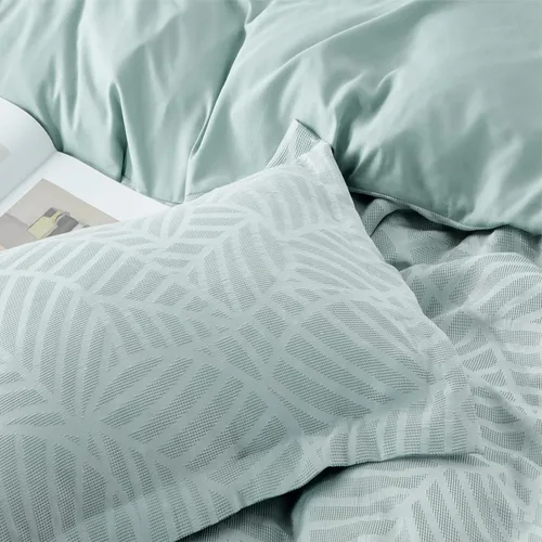 Vista 4 de Bedsure Juego de funda de edredón tamaño King, juego de funda de edredón floral de 3 piezas, fundas de edredón jacquard verde salvia, fundas