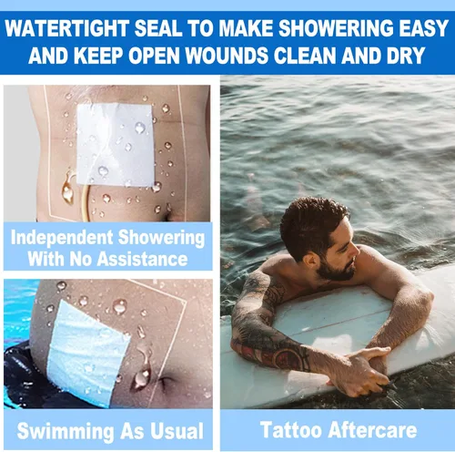 Vista 5 de 25 cubiertas de ducha impermeables para catéter de diálisis (7.8 x 7.8 pulgadas), cubierta adhesiva de ducha de línea PICC, cubierta elástica
